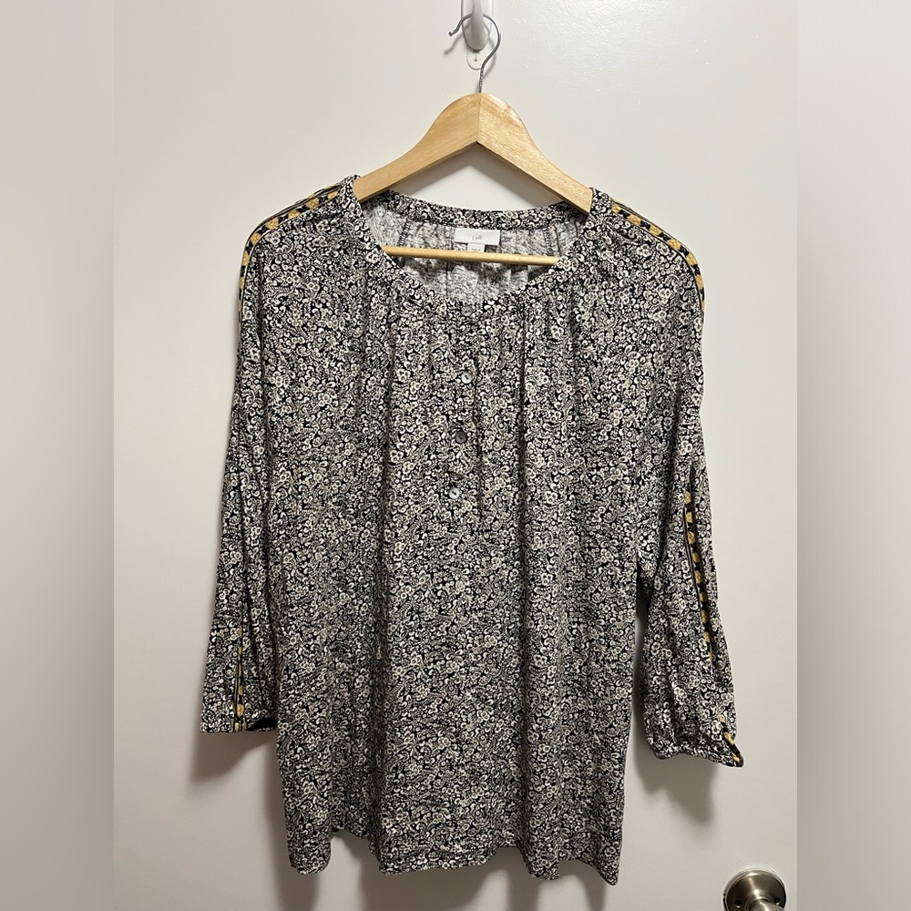 J. Jill Ditsy Floral Print Blouse Black Yellow Women’s Size Medium